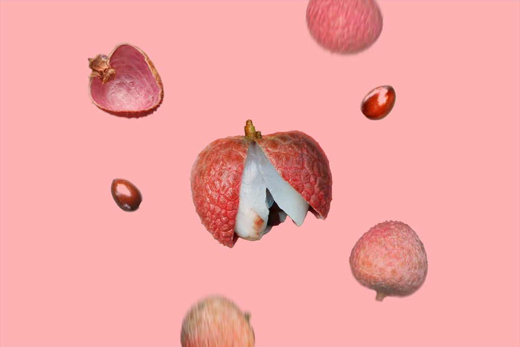 Lychee falling through the air